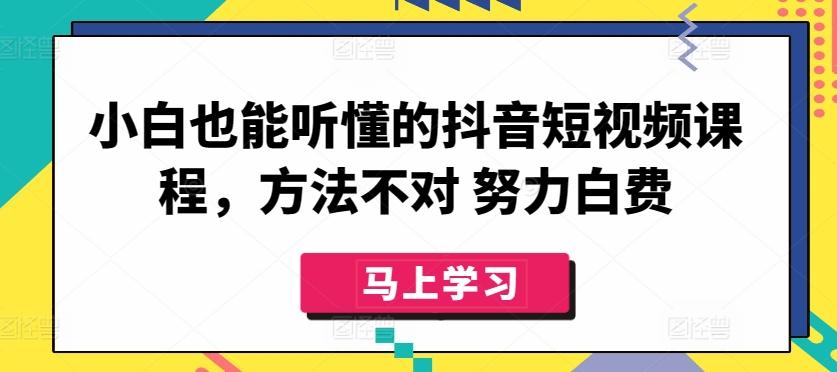 小白也能听懂的抖音短视频课程，方法不对 努力白费-89网创
