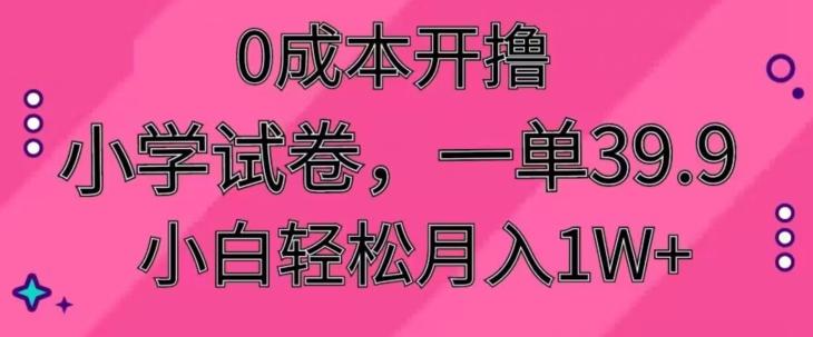 0成本开撸，小学试卷，一单39.9，小白轻松月入1W+-89网创