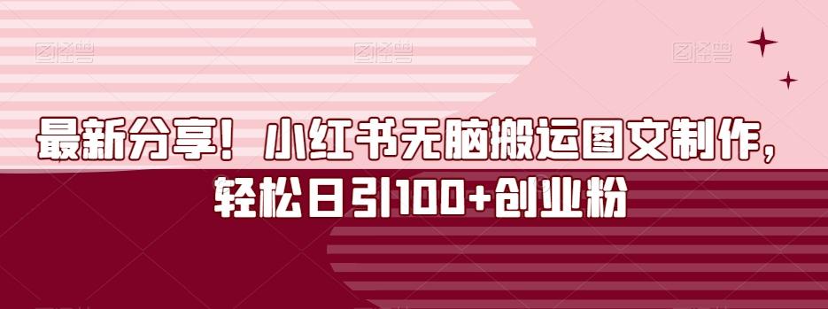 最新分享！小红书无脑搬运图文制作，轻松日引100+创业粉-89网创