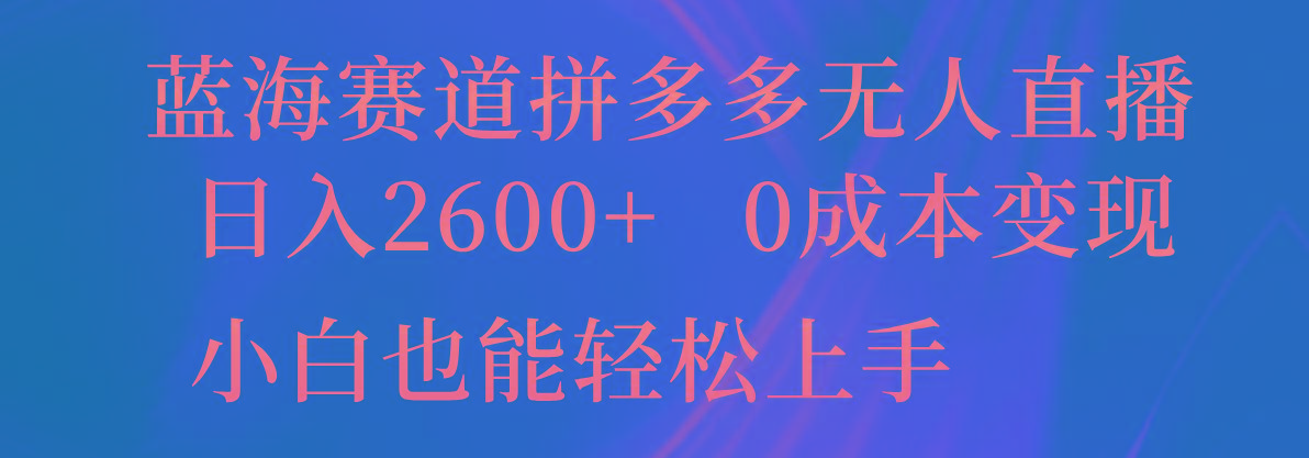 蓝海赛道拼多多无人直播，日入2600+，0成本变现，小白也能轻松上手-89网创