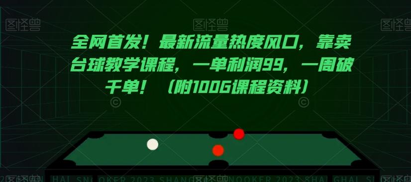 全网首发！最新流量热度风口，靠卖台球教学课程，一单利润99，一周破千单！（附100G课程资料）-89网创