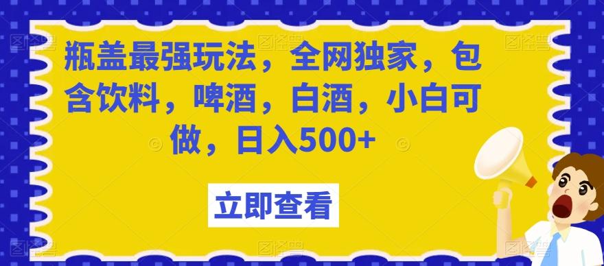 瓶盖最强玩法，全网独家，包含饮料，啤酒，白酒，小白可做，日入500+【揭秘】-89网创
