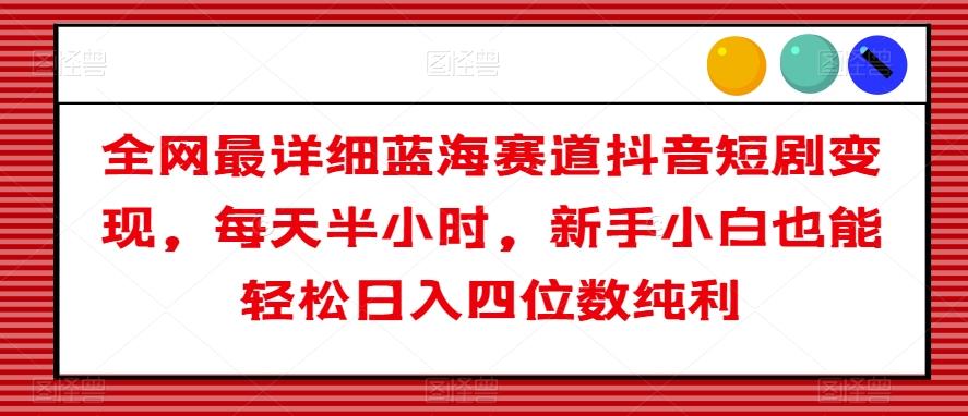 全网最详细蓝海赛道抖音短剧变现，每天半小时，新手小白也能轻松日入四位数纯利【揭秘】-89网创