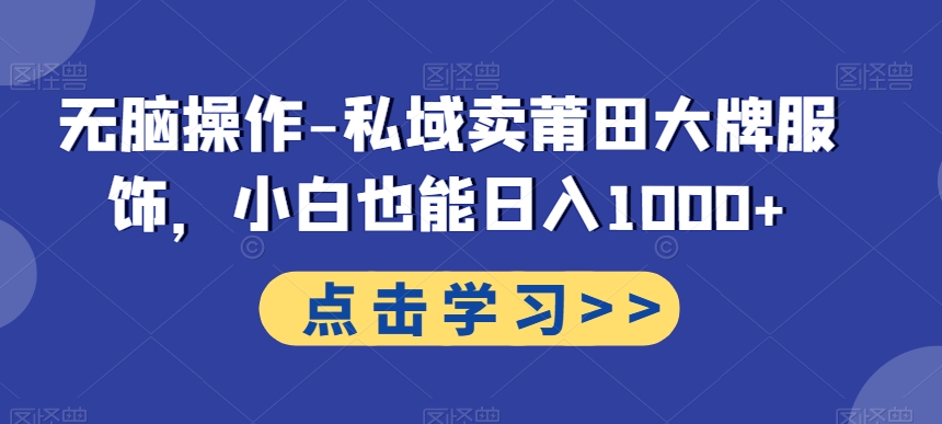 无脑操作-私域卖莆田大牌服饰，小白也能日入1000+-89网创
