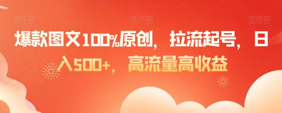 爆款图文100%原创，拉流起号，日入500+，高流量高收益【揭秘】-89网创