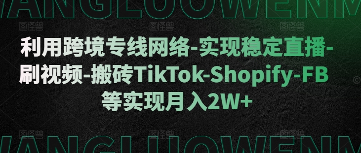 利用跨境专线网络-实现稳定直播-刷视频-搬砖TikTok-Shopify-FB等实现月入2W+【揭秘】-89网创