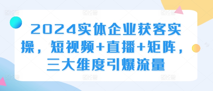 2024实体企业获客实操，短视频+直播+矩阵，三大维度引爆流量-89网创