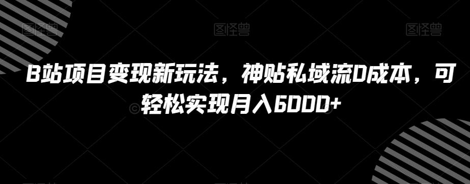 B站项目变现新玩法，神贴私域流0成本，可轻松实现月入6000+【揭秘】-89网创