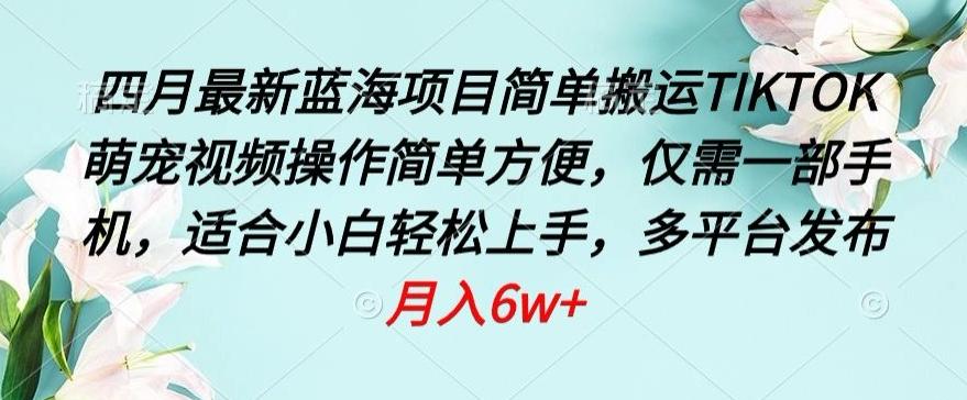 四月最新蓝海项目，简单搬运TIKTOK萌宠视频，操作简单方便，仅需一部手机【揭秘】-89网创