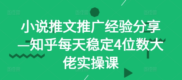 小说推文推广经验分享—知乎每天稳定4位数大佬实操课-89网创