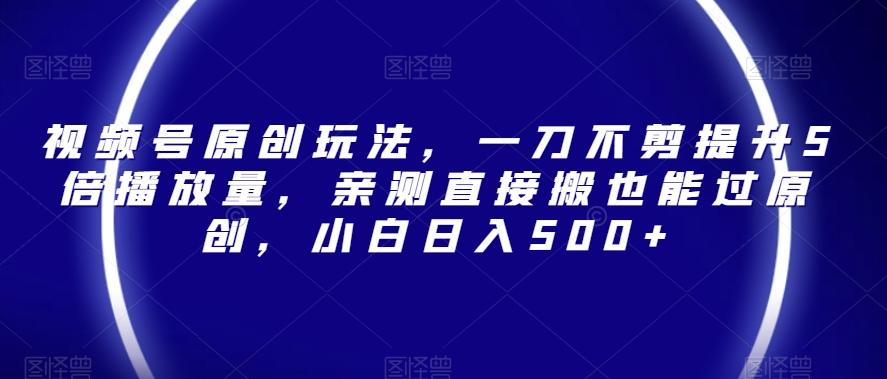 视频号原创玩法，一刀不剪提升5倍播放量，亲测直接搬也能过原创，小白日入500+【揭秘】-89网创