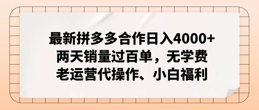 最新拼多多合作日入4000+两天销量过百单，无学费、老运营代操作、小白福利-89网创
