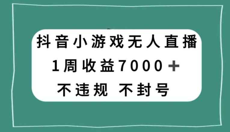 抖音小游戏无人直播，不违规不封号1周收益7000+，官方流量扶持【揭秘】-89网创