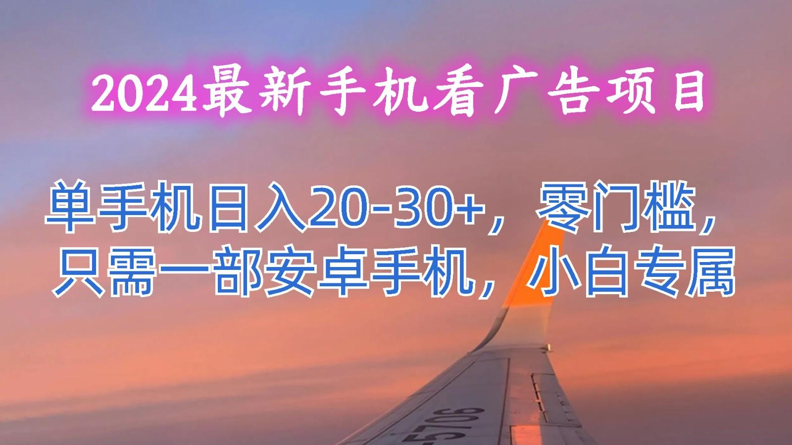 2024最新手机看广告项目，单手机日入20-30+，零门槛，只需一部安卓手机，小白专属-89网创