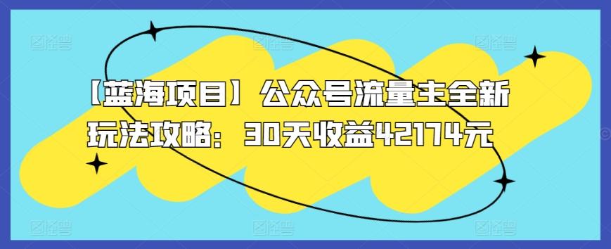【蓝海项目】公众号流量主全新玩法攻略：30天收益42174元【揭秘】-89网创