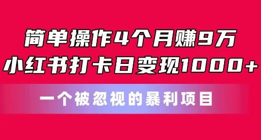 简单操作4个月赚9w，小红书打卡日变现1k，一个被忽视的暴力项目【揭秘】-89网创