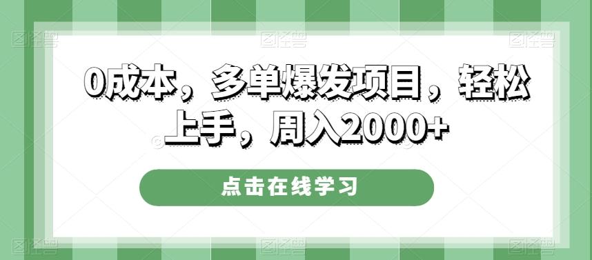 0成本，多单爆发项目，轻松上手，周入2000+-89网创