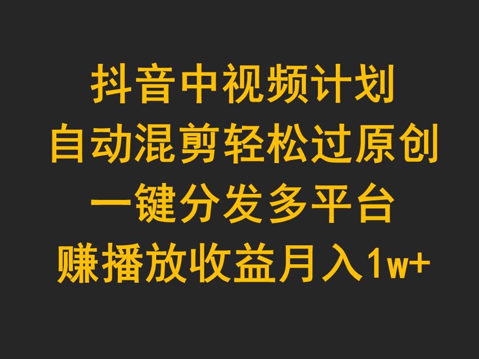 (9825期)抖音中视频计划，自动混剪轻松过原创，一键分发多平台赚播放收益，月入1w+-89网创