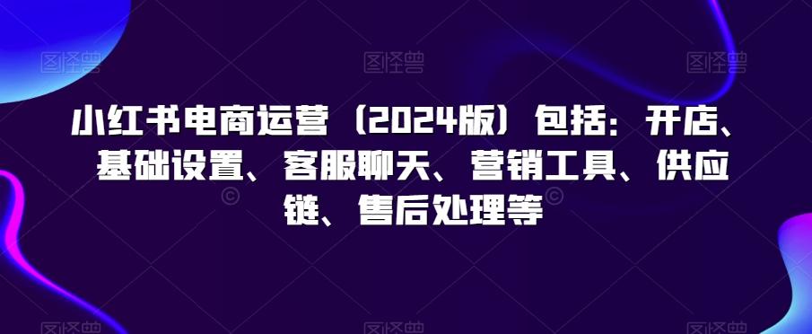 小红书电商运营(2024版)包括：开店、基础设置、客服聊天、营销工具、供应链、售后处理等-89网创