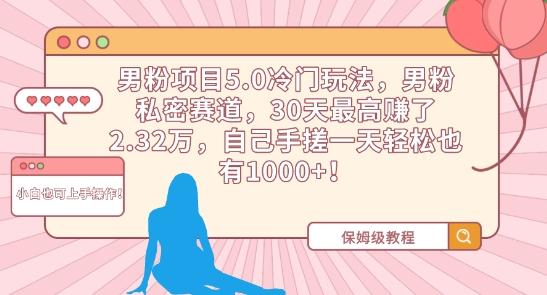 男粉项目5.0冷门玩法，男粉私密赛道，30天最高赚了2.32万，自己手搓一天轻松也有1000+【揭秘】-89网创