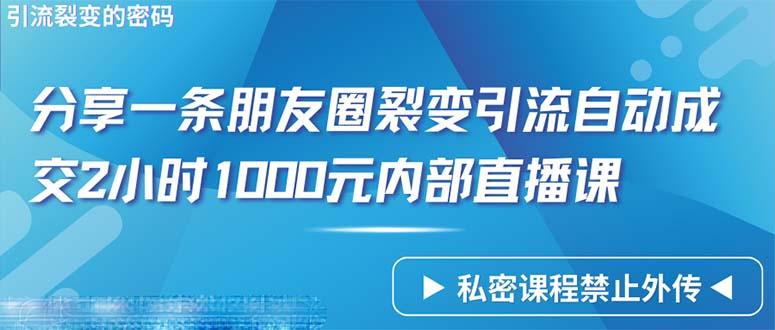 (9850期)仅靠分享一条朋友圈裂变引流自动成交2小时1000内部直播课程-89网创