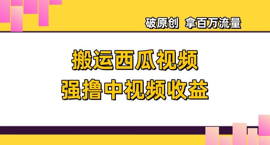 搬运西瓜视频强撸中视频收益，日赚600+破原创，拿百万流量【揭秘】-89网创