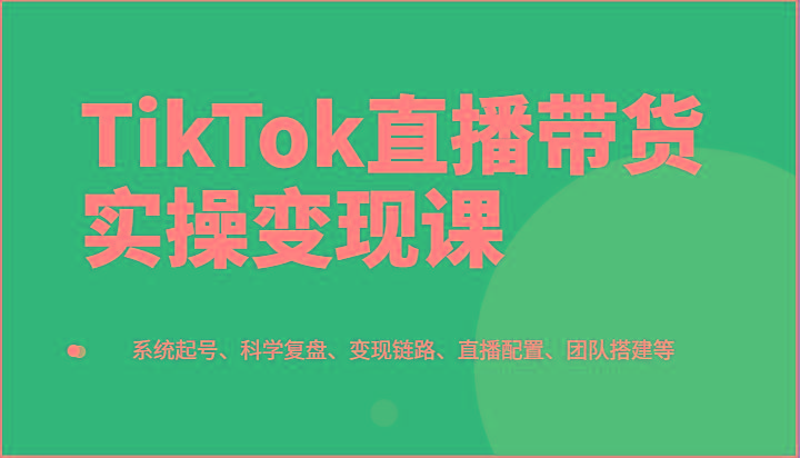 TikTok直播带货实操变现课：系统起号、科学复盘、变现链路、直播配置、团队搭建等-89网创