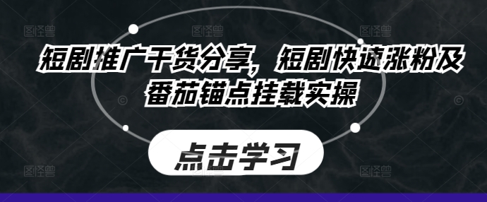短剧推广干货分享，短剧快速涨粉及番茄锚点挂载实操-89网创
