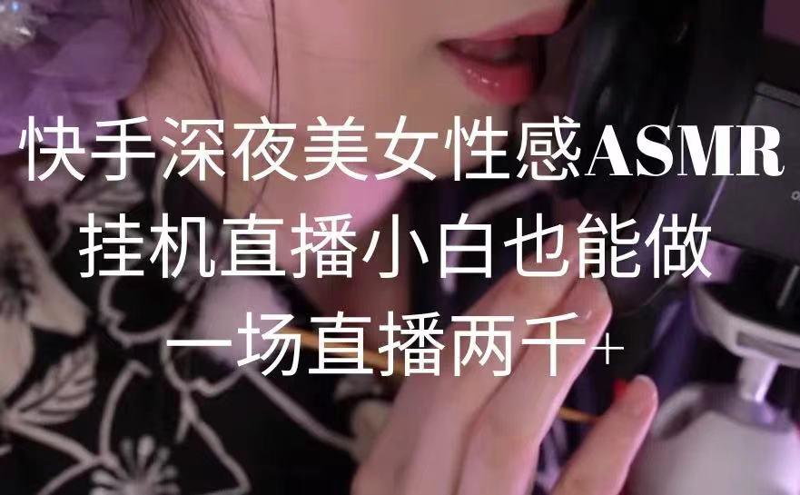 快手深夜美女性感ASMR挂机直播，小白也能做，一场直播两千+-89网创