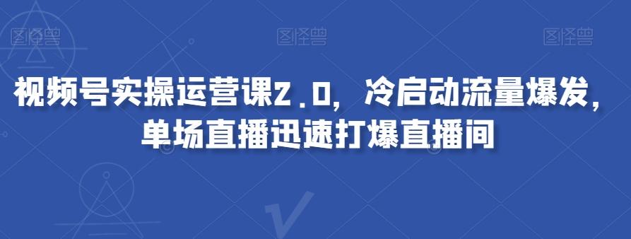 视频号实操运营课2.0，冷启动流量爆发，单场直播迅速打爆直播间-89网创