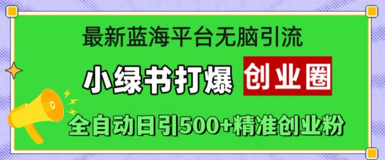 最新蓝海平台无脑引流，小绿书打爆创业圈，全自动日引500+精准创业粉-89网创