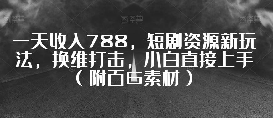 一天收入788，短剧资源新玩法，换维打击，小白直接上手（附百G素材）【揭秘】-89网创