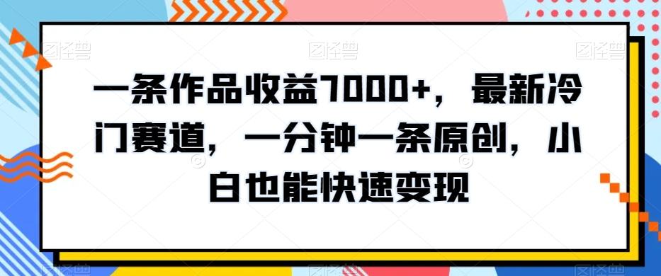 一条作品收益7000+，最新冷门赛道，一分钟一条原创，小白也能快速变现-89网创