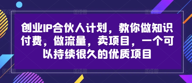 创业IP合伙人计划，教你做知识付费，做流量，卖项目，一个可以持续很久的优质项目-89网创