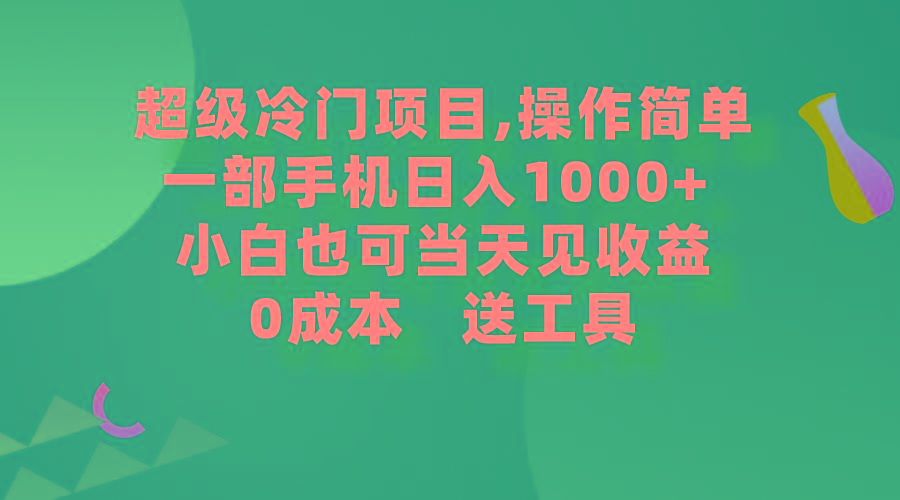 (9291期)超级冷门项目,操作简单，一部手机轻松日入1000+，小白也可当天看见收益-89网创