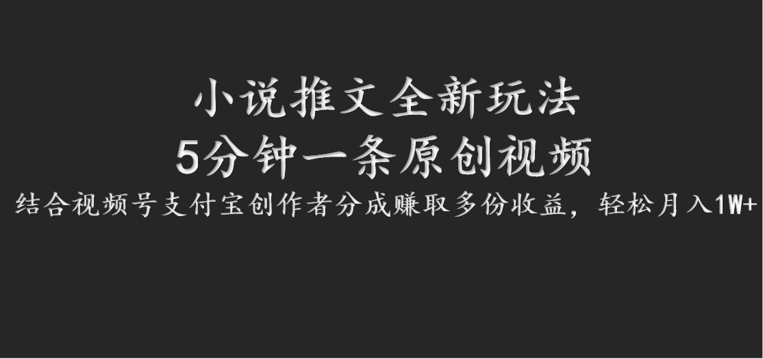 小说推文全新玩法，5分钟一条原创视频，结合视频号支付宝创作者分成赚取多份收益-89网创
