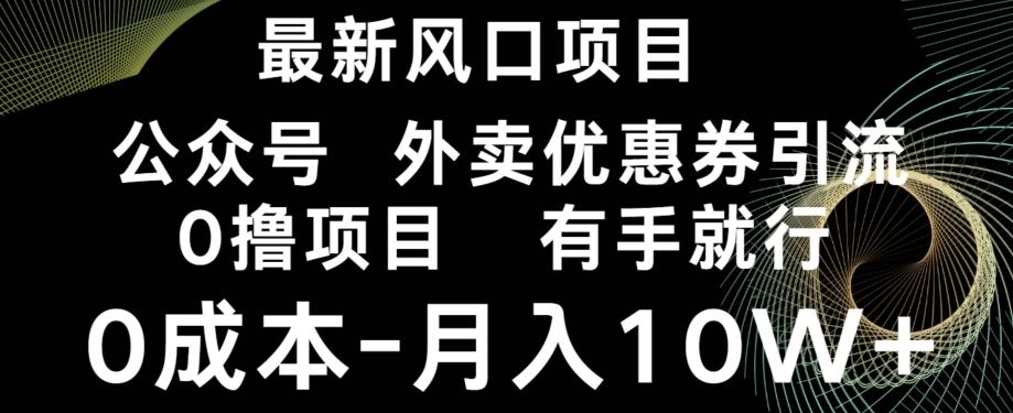 最新风口，0撸项目，抖音外卖公众号，优惠券引流，0成本月入10W+-89网创