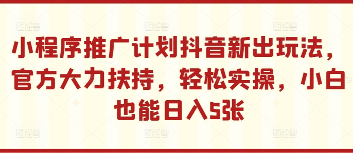 小程序推广计划抖音新出玩法，官方大力扶持，轻松实操，小白也能日入5张【揭秘】-89网创