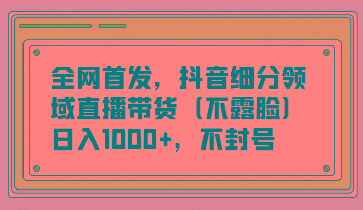 全网首发，抖音细分领域直播带货(不露脸)项目，日入1000+，不封号-89网创