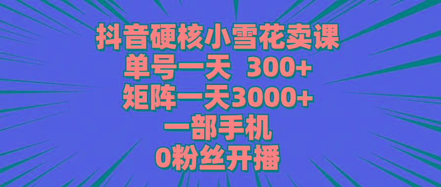 (9551期)抖音硬核小雪花卖课，单号一天300+，矩阵一天3000+，一部手机0粉丝开播-89网创